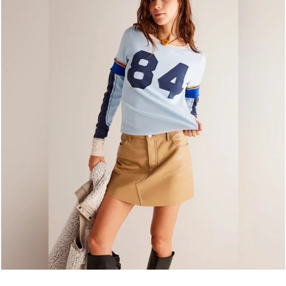 Free People We The Free “Snow Peak” Blue White Faux Layered Retro LS Tee Medium - Picture 6 of 8